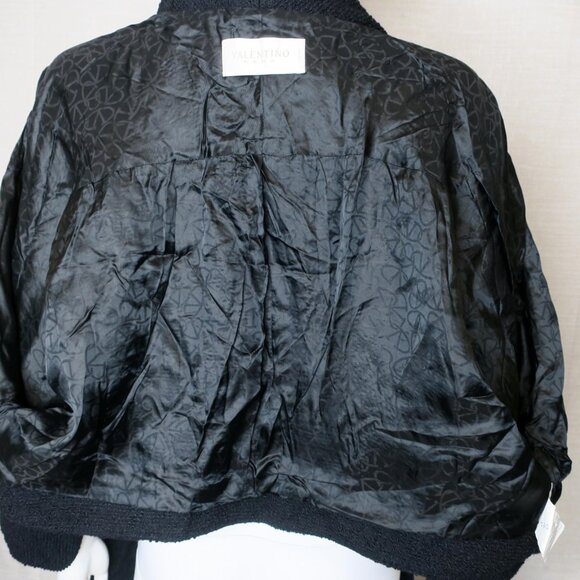 Valentino Roma Black Virgin Wool Blend Textured Blazer Front Tie Womens 50 14 US - Picture 3 of 8